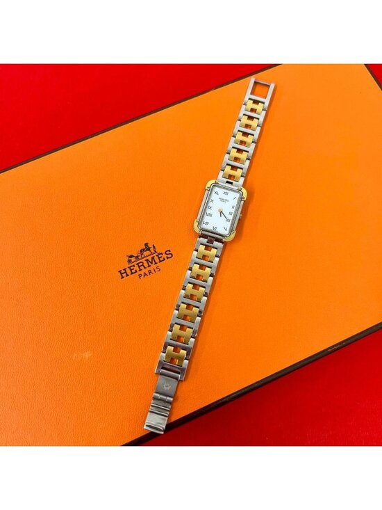 Hermes Croajour Watch SS Quartz Gold Dial Hermes Vintage Croajour Stainless Steel Quartz Watch Silver Gold main image 2
